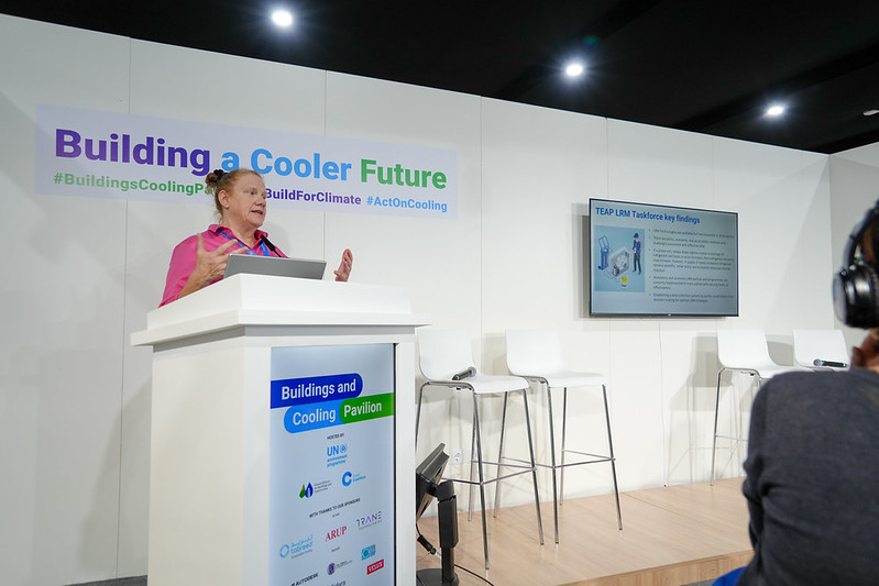 speaker at climate cooling pavilion event
